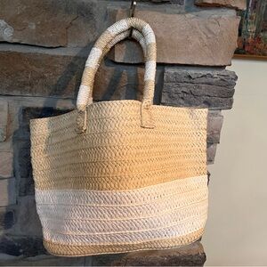 Altru Tan and White Woven Tote Bag